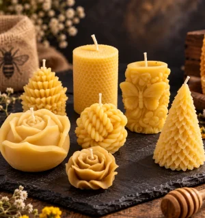 Bougies artisanales en cire d’abeille de mon rucher à Montreuil